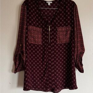 Cato Burgundy Printed Zip-Front Tunic